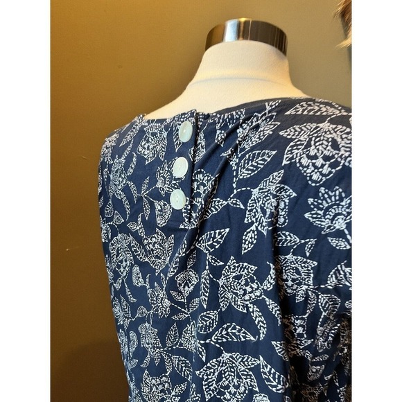 Pure Jill Dress M Navy Floral Print Buttoned Back T Shirt Short Sleeve V Neck - Picture 5 of 8